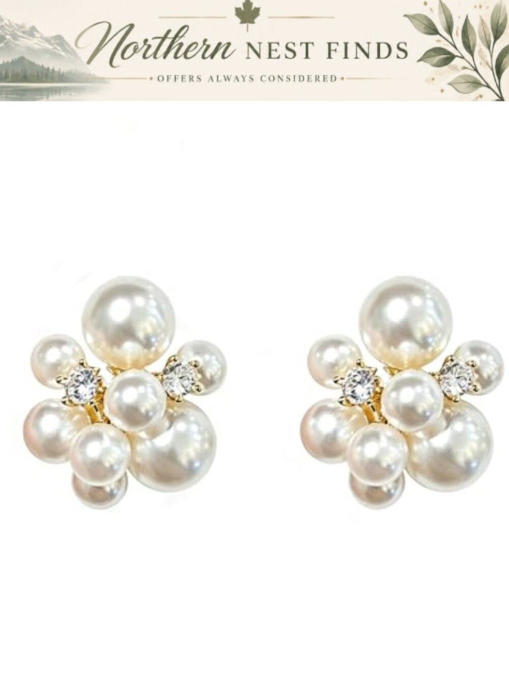 Cluster Pearl Stud Earrings Cubic Zirconia Statement Bridesmaid Gift